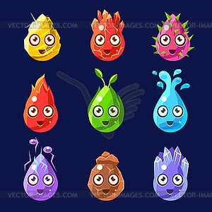 Natural Elements With Faces Set - vector image