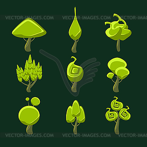 Trees With Weird Shape Crown Set - vector clipart
