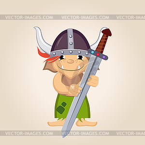 Little Kid Dressed As Viking - color vector clipart