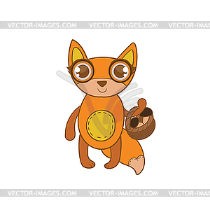 Toy Fox With Basket - vector clip art