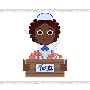 Market Shrimp Female Seller - vector clip art