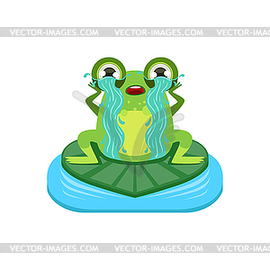 Tearful Cartoon Frog Character - vector clipart