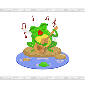 Cartoon Frog Character Playing Guitar - royalty-free vector image