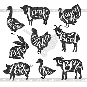 Farm Animals Vintage Stamp Collection - vector clip art