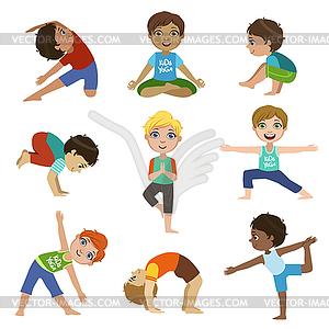 Little Boys Doing Yoga Set - vector image