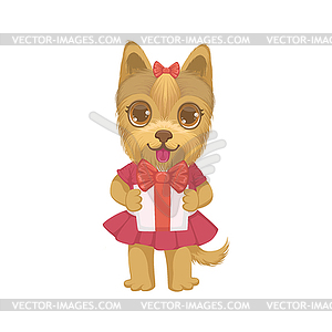 Puppy Holding Present - vector image