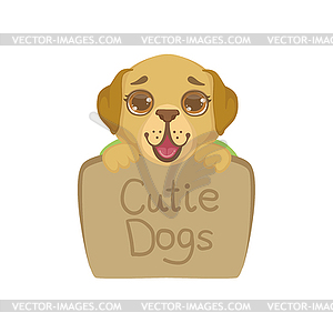 Puppy Behind Stone Sign - vector image