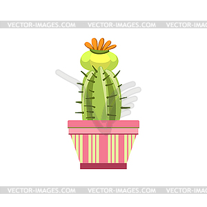 Blooming Cactus In Pink Pot - vector image