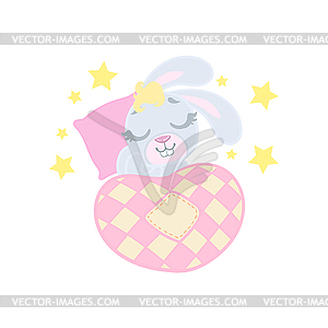 Bunny Sleeping In Bed - vector clip art