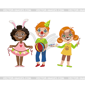 Kids With Funny Make Up - vector clip art