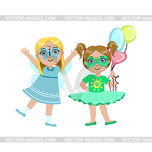 Two Girls With Painted Faces - vector image