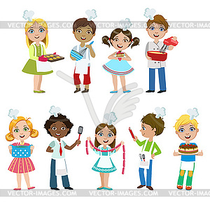 Kids On Cooking Lesson - color vector clipart