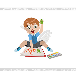 Boy Painting With Hands - vector clipart / vector image