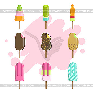 Ice Creams On Stick Set - vector image