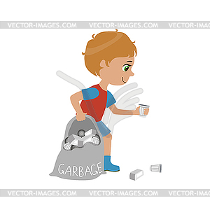 Boy Collecting Garbage - vector clipart