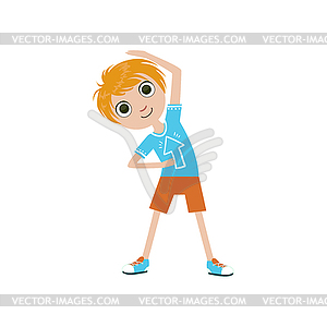 Boy Doing Stretching Exercise - vector image