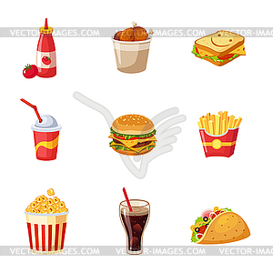 Junk Food Items Set - vector clip art