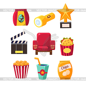 Movie Theatre Related Objects Collection - vector image