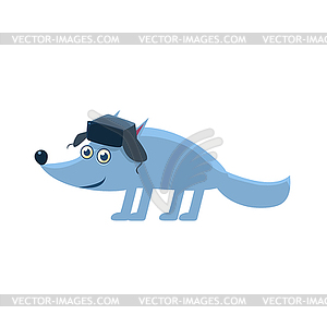 Wolf Wearing Hat With Ear Flaps - vector image