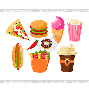 Fast Food Items Set Of Icons - vector image