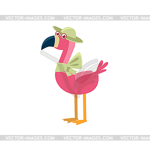 Pink Flamingo Wearing Hat - vector image