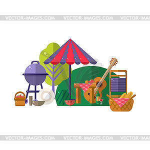 Barbeque In Park Items Collection - vector image