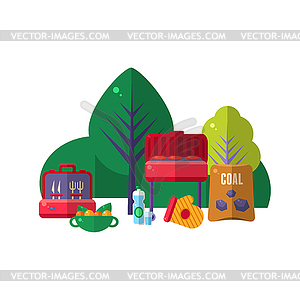 Barbeque In Park Items Set - vector EPS clipart