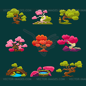 Trees In Japanese Style Set - vector image