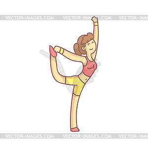 Girl Doing Standing Bow Yoga Pose - vector image