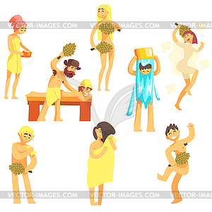 People At Bathhouse Set - color vector clipart