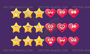 Stars And Hearts Emoji Character Set - vector clipart