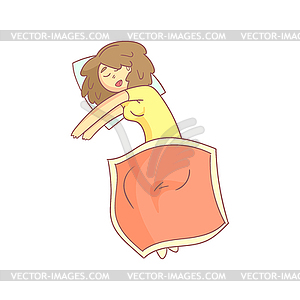 Woman Taking Nap In Bed - color vector clipart