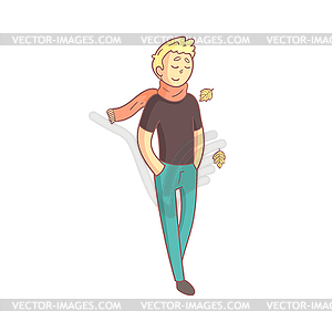 Man Walking Outside In Autumn - vector clip art