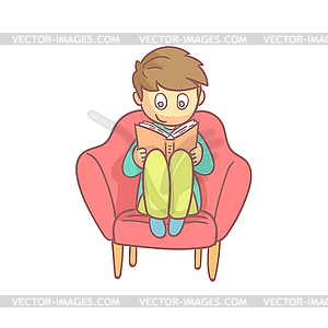 Boy Lesebuch Im Sessel Vector Clipart Vektor Bild