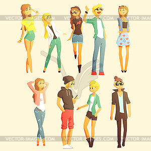 Young People Dressed Fashionably - vector image