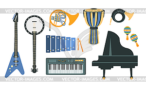 Music Instruments Realistic Drawings Set - vector image