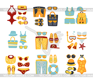 Beach Outfit Sets Of Clothing And Accessories - vector clip art