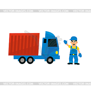 Worker And Delievery Truck - vector image