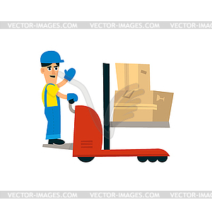 Worker Operating Forklift Machine - vector image