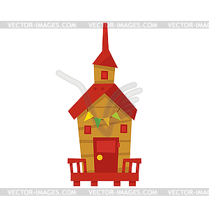 Little Beach Cabin With Paper Garland - vector image