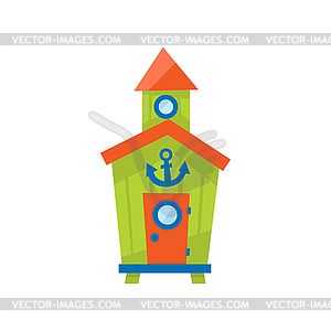 Green Beach Cabin With Anchor - vector clip art