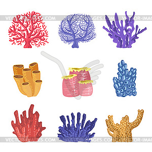 Different Types Of Tropical Reef Coral Collection - vector EPS clipart