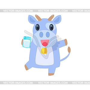 Cow Dancing With Glass Of Milk - vector image