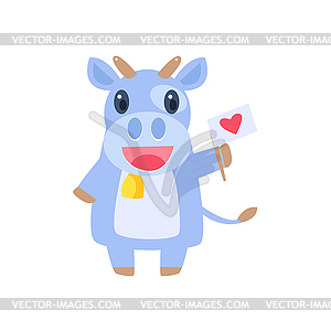 Cow Holding Flag With Heart - vector clip art