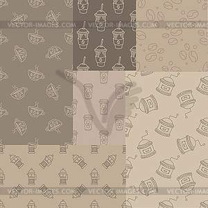 Mosaic Collection Of Seamless Coffee Themed Patterns - vector image