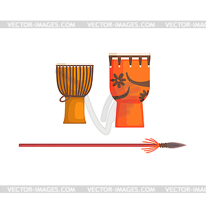 Африканский Том Том и Копье Реалистичная Упрощенный - изображение в векторном формате