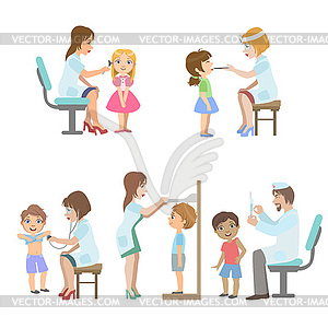 Kids On Medical Examination - vector clip art