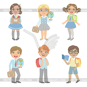 Sudents With School Bags Set - vector image