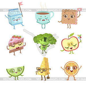 Different Food Childish Characters Emotion Set - vector clip art