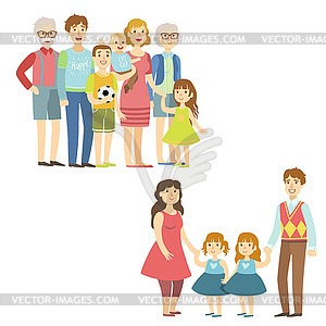 Full Families Posing Together - vector image